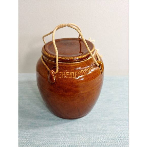 Zhejiang China Pottery Vase Vessel Marked Symbols Brown Pottery Vase Small Size - Picture 3 of 7